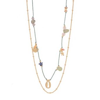 LC Lauren Conrad Gold Tone Beaded 2 Row Pendant Necklace