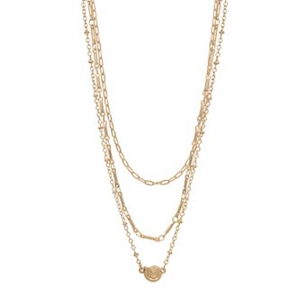 LC Lauren Conrad Gold Tone 3 Row Shell Layered Pendant Necklace