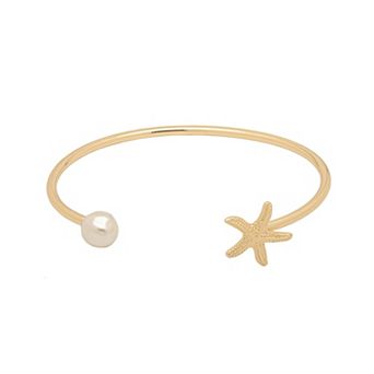LC Lauren Conrad Gold Tone Starfish & Simulated Pearl Cuff Bracelet