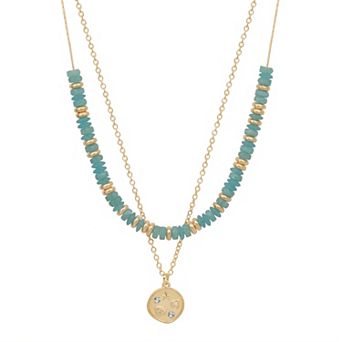 LC Lauren Conrad Gold Tone Beaded Two Row Pendant Necklace