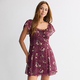 Juniors' Live To Be Spoiled Flutter Sleeve Mini Skater Dress