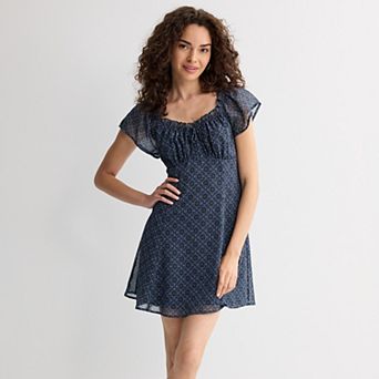 Juniors' Live To Be Spoiled Flutter Sleeve Mini Skater Dress