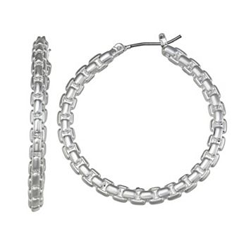 Napier Silver Tone Chain Reaction Hoop Earrings