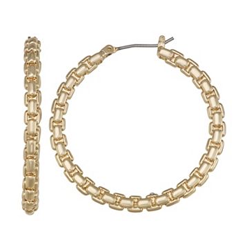 Napier Gold Tone Chain Reaction Hoop Earrings