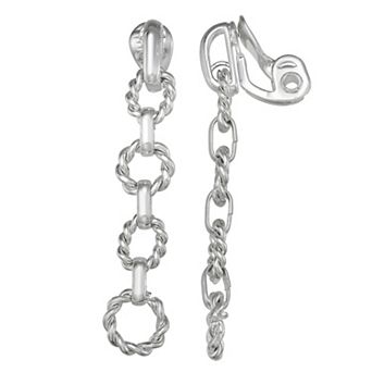 Napier Silver Tone Chain Reaction Linear Clip-On Earrings