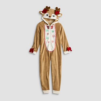 Girls 7-16 33 Degrees Holiday Reindeer Hooded One-Piece Outfit in Regular & Plus Size