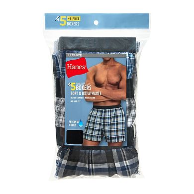 Men's Hanes® Ultimate 4+1 Bonus Pack Cotton Woven Boxers Underwear