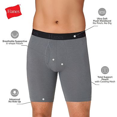 Men's Hanes Ultimate® 4-Pack Comfort Flex Fit® Long Leg Boxer Briefs with Total Support Pouch™