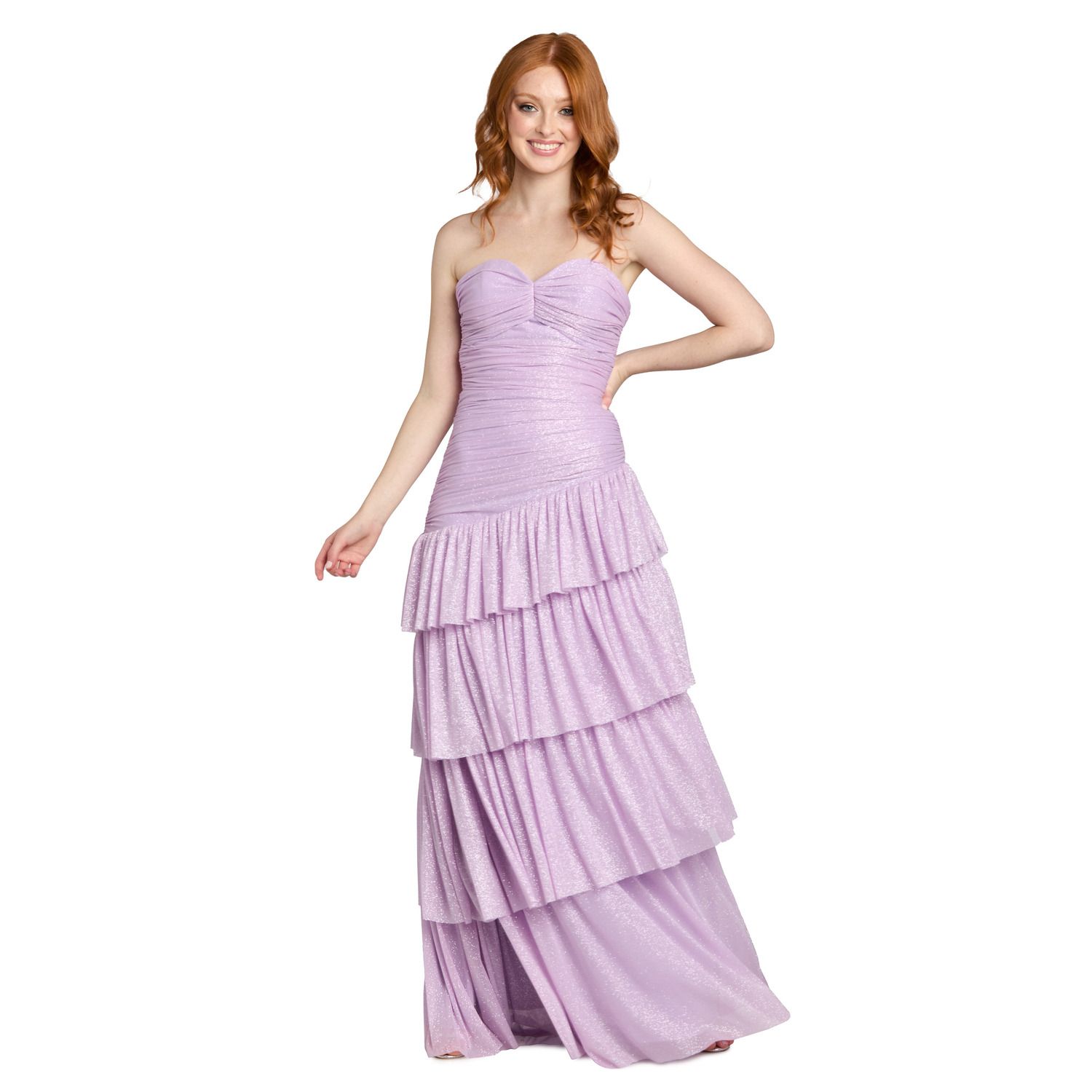Женские платья Morgan Juniors' Morgan and Co Ruched Strapless Asymmetrical Tiered Maxi Dress
