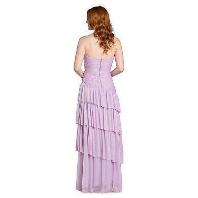 Juniors' Morgan and Co Ruched Strapless Asymmetrical Tiered Maxi Dress