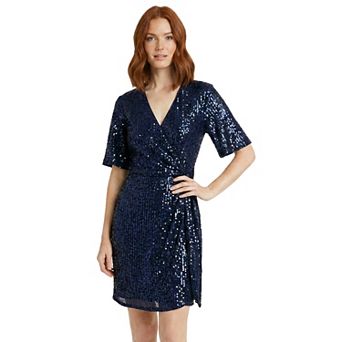 Women's London Times Side Faux-Twist Flutter Sequin Mini Dress