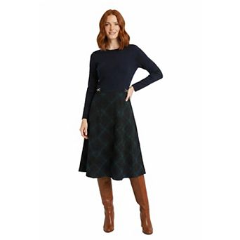 Women's London Times Buckle Waist Details Sweater Dress