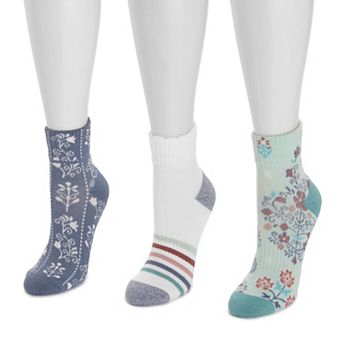 MUK LUKS 3-Pack Cotton Compression Mini Crew Ankle Socks