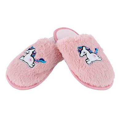 CTM Girl's Fuzzy Unicorn Slide Slippers