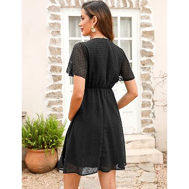 Women's Polka Dot V-Neck Maternity Dress Short Sleeve with Lining Breathable
