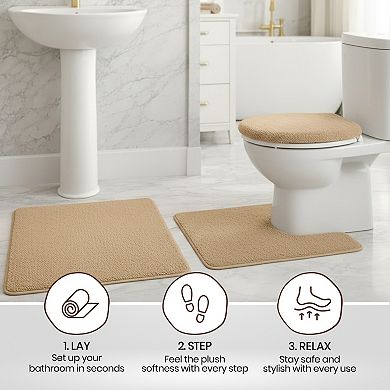 Soft Comfort Plush 3-Piece Bath Rug Set with Non-Skid Backing