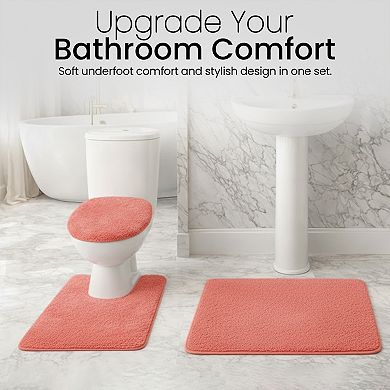 Soft Comfort Plush 3-Piece Bath Rug Set with Non-Skid Backing