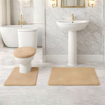 Soft Comfort Plush 3 pc Bath Rug Set with Non-Skid Backing