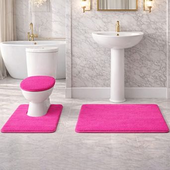 Soft Comfort Plush 3 pc Bath Rug Set with Non-Skid Backing