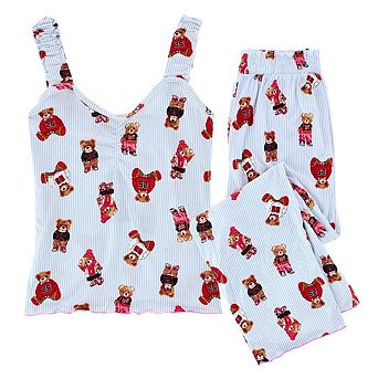 CTM Ladies Ruffle Tank Teddy Bear Pajama Set