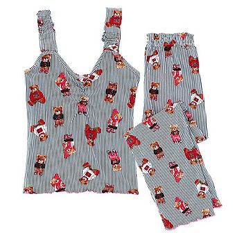 CTM Ladies Ruffle Tank Teddy Bear Pajama Set