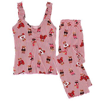 CTM Ladies Ruffle Tank Teddy Bear Pajama Set