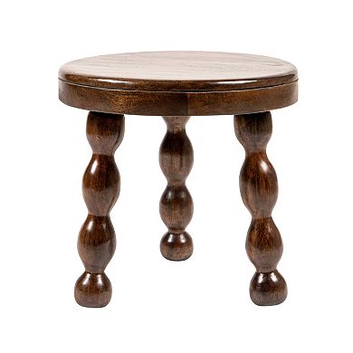 Hello Honey Round Mango Wood Accent Table with Dowel Tri-Pod Legs in Walnut