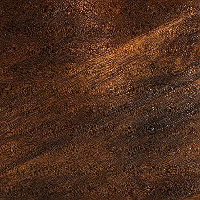 Hello Honey Round Mango Wood Accent Table with Dowel Tri-Pod Legs in Walnut