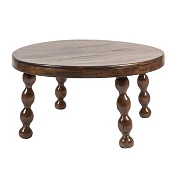 Hello Honey Round Mango Wood Coffee Table with Bobbin Legs in Walnut