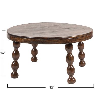 Hello Honey Round Mango Wood Coffee Table with Bobbin Legs in Walnut