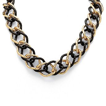 Yellow Goldtone Black-Ruthenium-Plated Curb-Link Necklace 19"