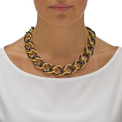 Yellow Goldtone Black-Ruthenium-Plated Curb-Link Necklace 19"