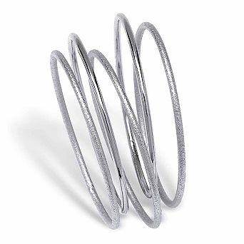 Textured and Polished 5 pc Bangle Bracelet Set in Silvertone 9"
