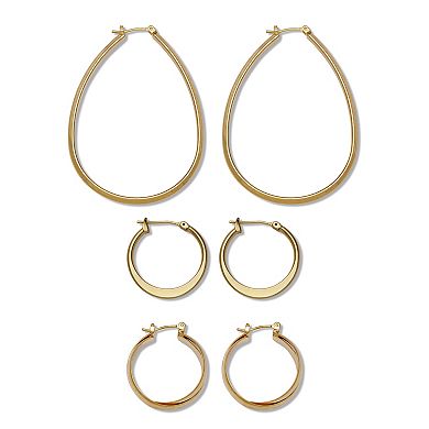 Yellow Goldtone 3 Pair Hoop Earrings Set