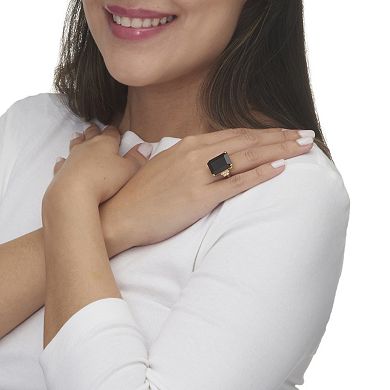 .42 Cttw. Emerald Cut Black Onyx and White Topaz 18k Gold-Plated Silver Ring
