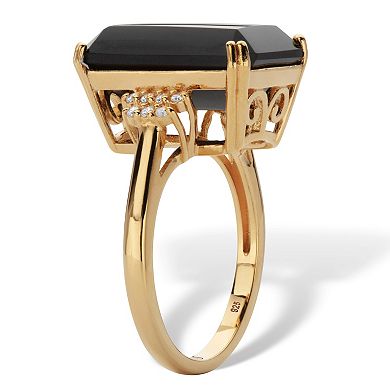.42 Cttw. Emerald Cut Black Onyx and White Topaz 18k Gold-Plated Silver Ring