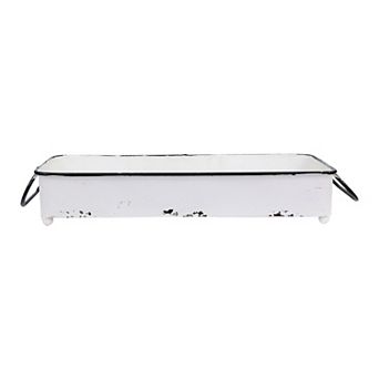 Hello Honey Decorative Metal Tray with 2 Handles and Distressed Finish, White and Black