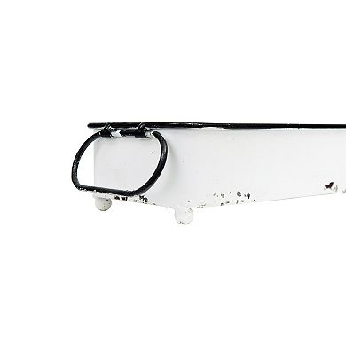Hello Honey Decorative Metal Tray with 2 Handles and Distressed Finish, White and Black