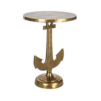 Hello Honey Round Nautical Accent Table with Anchor Base in Cast Iron, Gold Finish