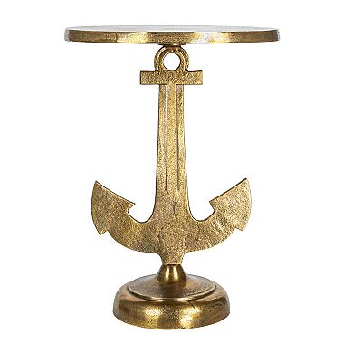 Hello Honey Round Nautical Accent Table with Anchor Base in Cast Iron, Gold Finish