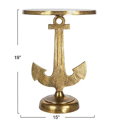 Hello Honey Round Nautical Accent Table with Anchor Base in Cast Iron, Gold Finish