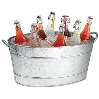 Lola 23 Inch Beverage Tub, Galvanized Antique Silver Steel, 2 Handles
