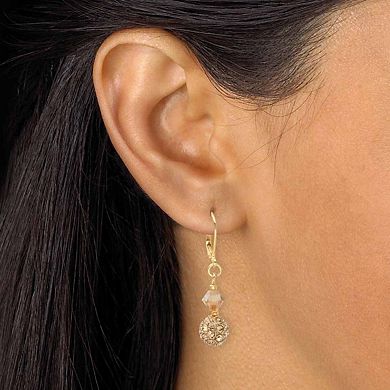 Champagne Crystal Goldtone Beaded Lever Back Drop Earrings 1 1/3"