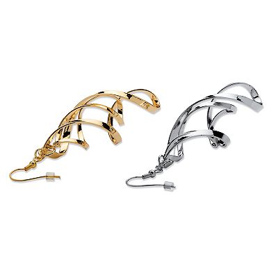 2 Pair Free-Form Twist Earrings Set in Silvertone and Yellow Goldtone
