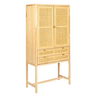 Hello Honey Woven Cane and Wood Cabinet with Doors and Drawers, Natural