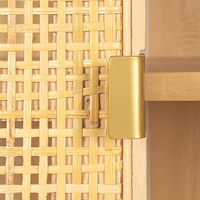 Hello Honey Woven Cane and Wood Cabinet with Doors and Drawers, Natural