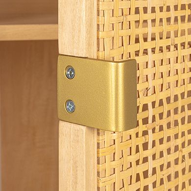 Hello Honey Woven Cane and Wood Cabinet with Doors and Drawers, Natural