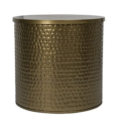 Hello Honey Round Hammered Metal Drum Table or Planter with Lid, Gold