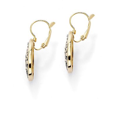 Round Crystal Accent Yellow Gold-Plated Filigree Pear-Shaped Drop Earrings