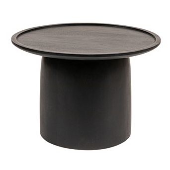Hello Honey Round Mango Wood Accent Table with Tapered Drum Base, Black